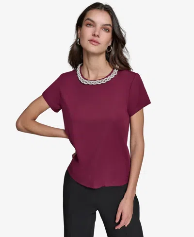 KARL LAGERFELD WOMEN'S EMBELLISHED SCOOP-NECK TOP