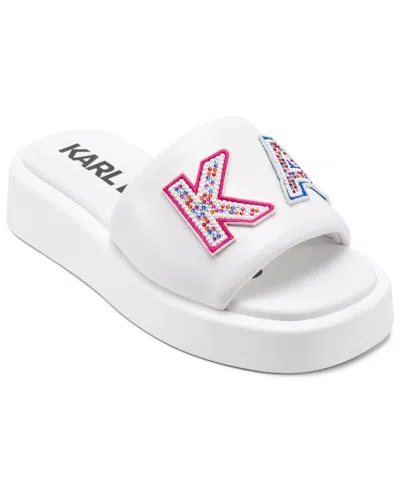 KARL LAGERFELD WOMEN'S OPAL STONE PLATFORM SLIDE FLAT SANDALS
