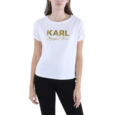 KARL LAGERFELD WOMENS METALLIC LOGO GRAPHIC T-SHIRT