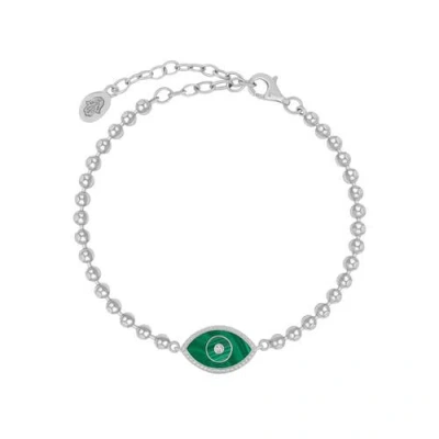 KARMA AND LUCK KARMA AND LUCK CONSTANT GUARDIAN EVIL EYE MALACHITE SILVER BRACELET