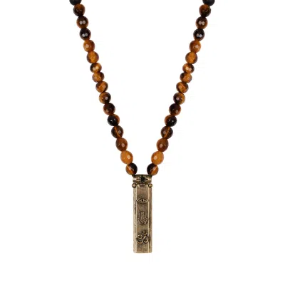 KARMA AND LUCK MEN'S BLACK / BROWN FEARLESS SPIRIT - TIGER'S EYE ONYX NECKLACE
