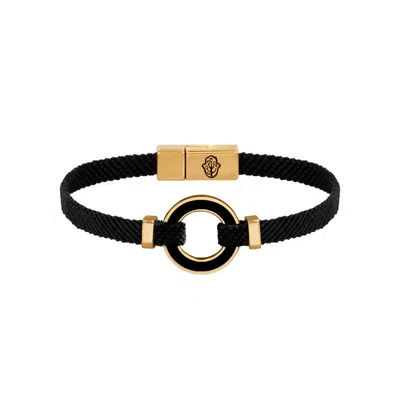 KARMA AND LUCK MEN'S BLACK / GOLD CONSTANT PROTECTION BLACK ONYX KARMA CIRCLE MEN’S BLACK STRING BRACELET