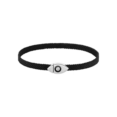 KARMA AND LUCK MEN'S BLACK / SILVER OPULENT SECURITY MEN’S EVIL EYE BLACK STRING BRACELET