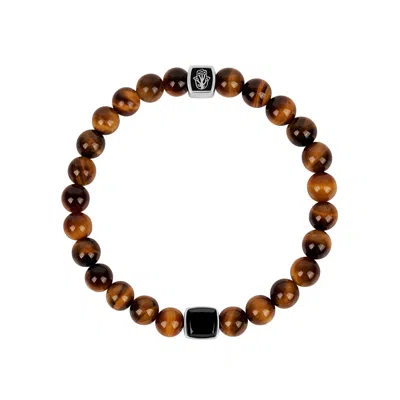 KARMA AND LUCK MEN'S BROWN / BLACK CONFIDENCE SECURED TIGER’S EYE & BLACK ONYX BRACELET