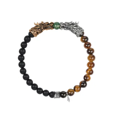 KARMA AND LUCK MEN'S BROWN / BLACK FULFILLMENT OF POTENTIAL - MULTI STONE DRAGON BRACELET