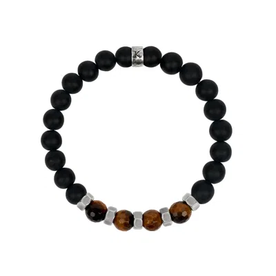 KARMA AND LUCK MEN'S BLACK / BROWN / SILVER BESTOWED STRENGTH - MATTE ONYX BRACELET