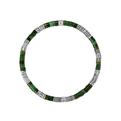 KARMA AND LUCK MEN'S GREEN / SILVER QUIET STRENGTH - JADE HEISHI MANTRA BRACELET