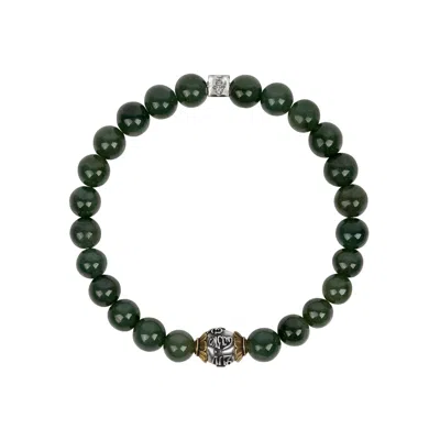 KARMA AND LUCK MEN'S GREEN / SILVER TRANQUIL SPIRIT - JADE MANTRA BRACELET