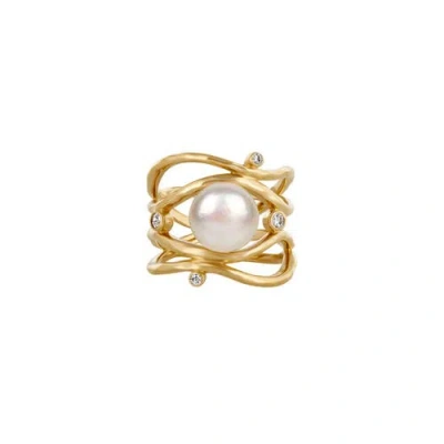 KARMA AND LUCK KARMA AND LUCK PEARL GOLD PLATED STATEMENT RING MYSTIC BEAUTY