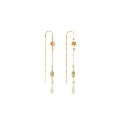 KARMA AND LUCK KARMA AND LUCK RENEWED PURPOSE LOTUS AQUAMARINE DROP GOLD EARRINGS
