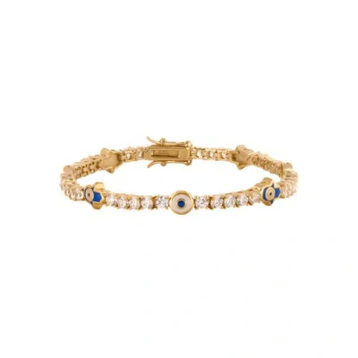 KARMA AND LUCK KARMA AND LUCK WARDEN OF PEACE GOLD EVIL EYE & HAMSA TENNIS BRACELET