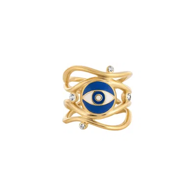 KARMA AND LUCK WOMEN'S BLUE / GOLD GUARDED SERENITY GOLD EVIL EYE RING