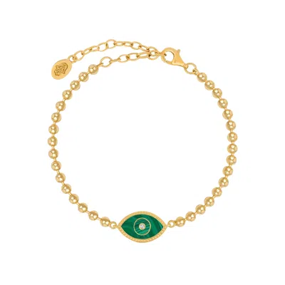 KARMA AND LUCK WOMEN'S GOLD / GREEN BRIGHT SOUL EVIL EYE MALACHITE GOLD BRACELET
