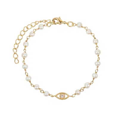 KARMA AND LUCK WOMEN'S GOLD / WHITE DREAMLIKE PROTECTION PEARL EVIL EYE CHARM BRACELET