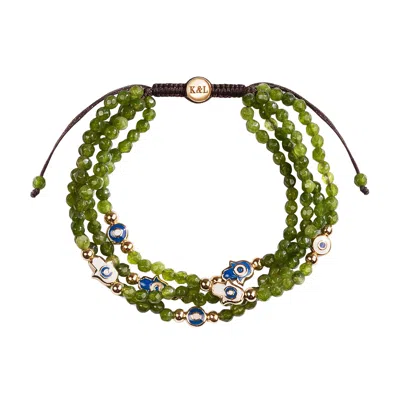 KARMA AND LUCK WOMEN'S GREEN LUCKY SHIELD JADE EVIL EYE HAMSA BRACELET