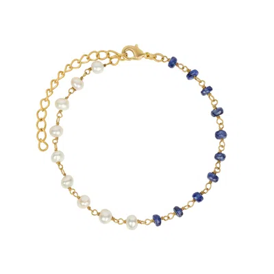 KARMA AND LUCK WOMEN'S GOLD / WHITE / BLUE INSPIRED ABUNDANCE SAPPHIRE & PEARL GOLD BRACELET