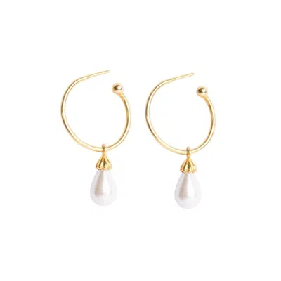 KARRAH JEWELLERY WOMEN'S GOLD / WHITE FIRDAUS FLORAL PEARL HOOP EARRINGS GOLD VERMEIL
