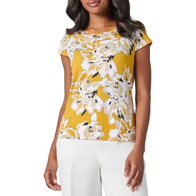 KASPER KASPER PRINTED CAP SLEEVE COWL NECK JERSEY TOP