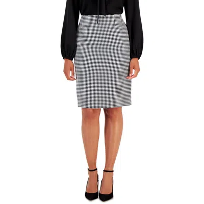 KASPER PETITES WOMENS HIDDEN BACK ZIPPER HOUNDSTOOTH PENCIL SKIRT