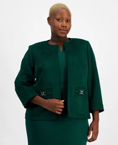 KASPER PLUS SIZE FAUX-SUEDE OPEN-FRONT BLAZER