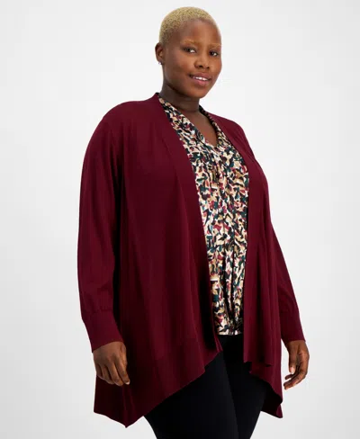 KASPER PLUS SIZE LONG-SLEEVE OPEN-FRONT CARDIGAN