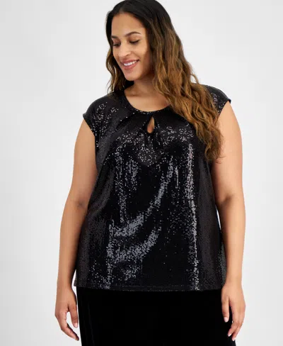 KASPER PLUS SIZE MIRROR-DOT FRONT-KEYHOLE SLEEVELESS TOP