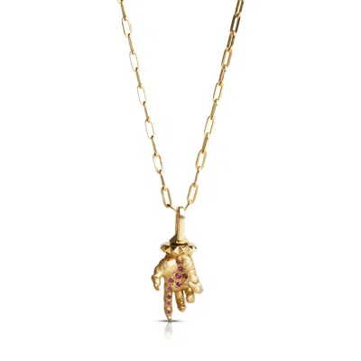 KASUN MEN'S GOLD / RED HAND OF THE PROTECTOR PENDANT – RUBY – 9CT SOLID YELLOW GOLD