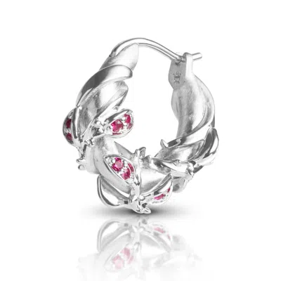 KASUN WOMEN'S ENCHANTED RUBY FOREST HOOP EARRING - SILVER