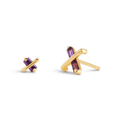 KASUN WOMEN'S GOLD / PINK / PURPLE BUTTERFLY KISS EARRINGS - FEBRUARY - AMETHYST - GOLD VERMEIL