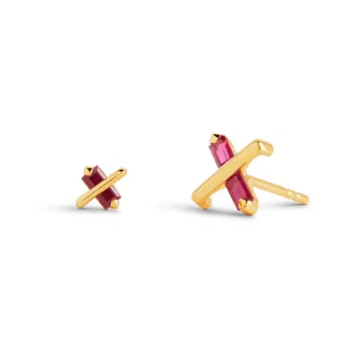 KASUN WOMEN'S GOLD / PINK / PURPLE BUTTERFLY KISS EARRINGS - JULY - RUBY - GOLD VERMEIL