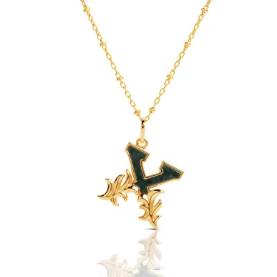 KASUN WOMEN'S GOLD PLATED X INITIAL NECKLACE WITH GREEN MARBLE