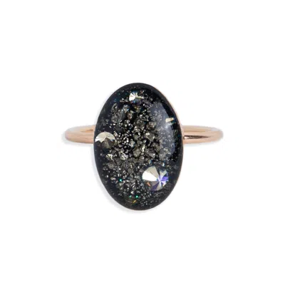KATE KOEL WOMEN'S BLACK / GOLD STATEMENT OVAL GOLD GALAXY RING
