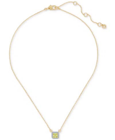 KATE SPADE GOLD-TONE COLOR FRAMED SQUARE CUBIC ZIRCONIA PENDANT NECKLACE, 16" + 3" EXTENDER
