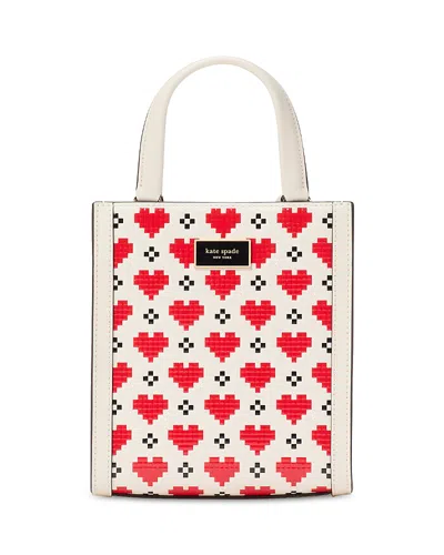 KATE SPADE KATE SPADE NEW YORK MANHATTAN PIXEL HEARTS EMBOSSED SAFFIANO LEATHER MINI TOTE