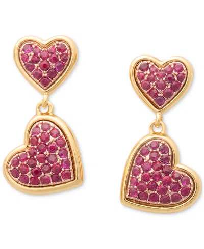 KATE SPADE TWO-TONE CUBIC ZIRCONIA PAVE DOUBLE HEART DROP EARRINGS