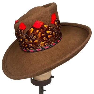 KATHY JEANNE MILLINERY WOMEN'S WOOL ASYMMETRICAL WESTERN TOP HAT IN BROWN