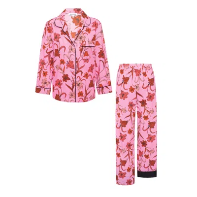 KATRO WOMEN'S BROAD BEACH PINK LILIES COTTON PAJAMAS
