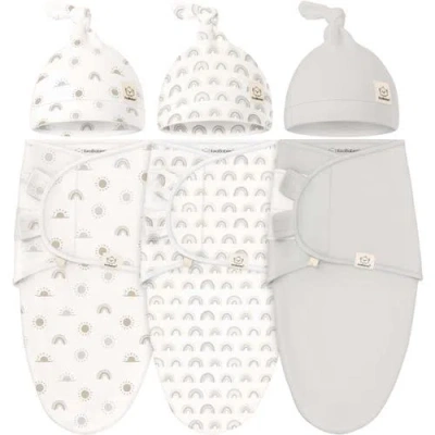 KEABABIES KEABABIES 3-PACK SOOTHE SWADDLE WRAPS WITH KNOT HATS