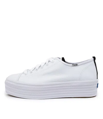 KEDS KEDS TRIPLE UP WHITE PINK FABRIC SNEAKERS WOMENS SHOES CASUAL