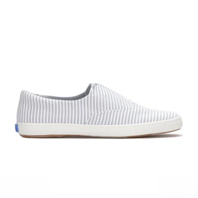 KEDS WOMEN'S CHAMPION ROUND TOE TICKING STRIPE SLIP ON CANVAS SNEAKERS