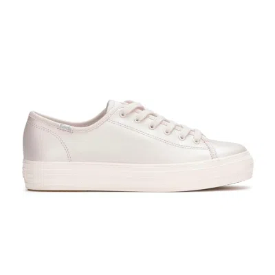 KEDS WOMEN'S TRIPLE KICK LEATHER BOTTOM FOXING STRIPE LACE UP LEATHER SNEAKERS