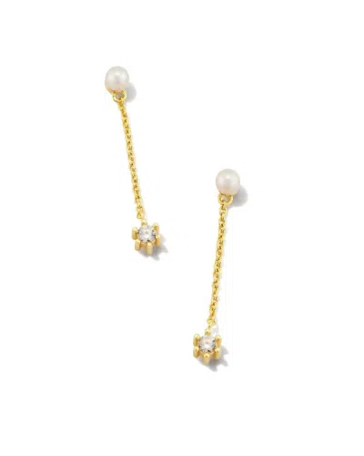 KENDRA SCOTT WOMEN'S LEIGHTON PEARL LINEAR EARRINGS IN GOLD WHITE PEARL
