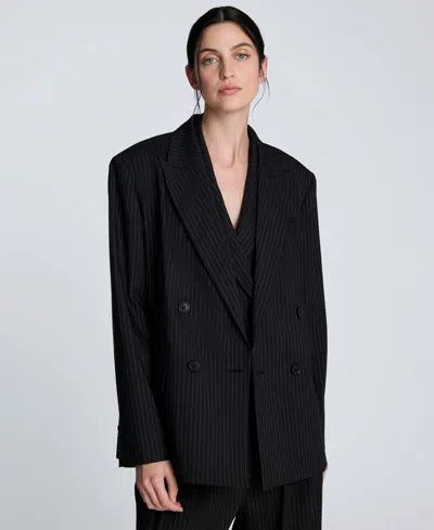 KENNETH COLE WOMEN'S PINSTRIPE DOUBLE-BREASTED BOYFRIEND JACKET