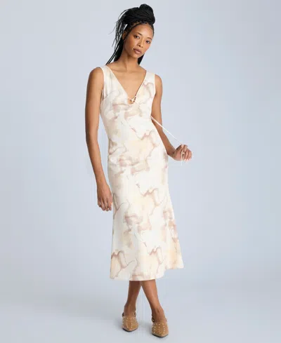 KENNETH COLE WOMEN'S PRINTED TIE-DETAIL MIDI DRESS