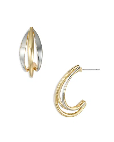 KENNETH JAY LANE 18K GOLD PLATED TWO TONE HALF HOOP EARRINGS