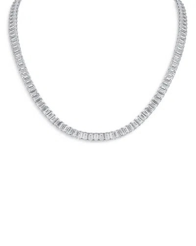 KENNETH JAY LANE EMERALD CUT CUBIC ZIRCONIA TENNIS NECKLACE IN RHODIUM PLATED, 16