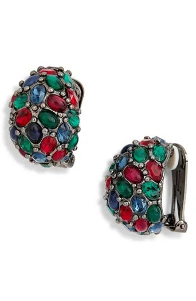 KENNETH JAY LANE KENNETH JAY LANE FAUX RUBY EMERALD SAPPHIRE CLIP-ON EARRINGS