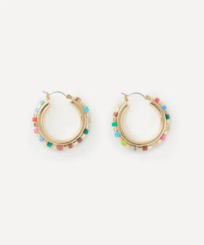 KENNETH JAY LANE KENNETH JAY LANE GOLD-PLATED GEMSTONE BEADED HOOP EARRINGS