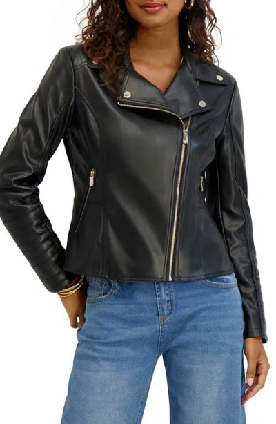 KENSIE KENSIE PEPLUM BACK FAUX LETHER MOTO JACKET