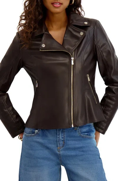 KENSIE KENSIE PEPLUM BACK FAUX LETHER MOTO JACKET